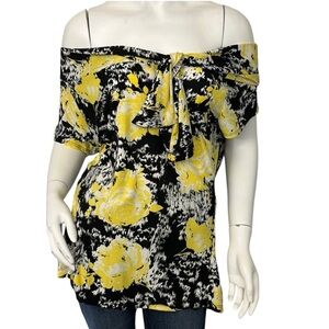 #O28 large Lg  yellow patterned top size L CAROLE LITTLE #O28